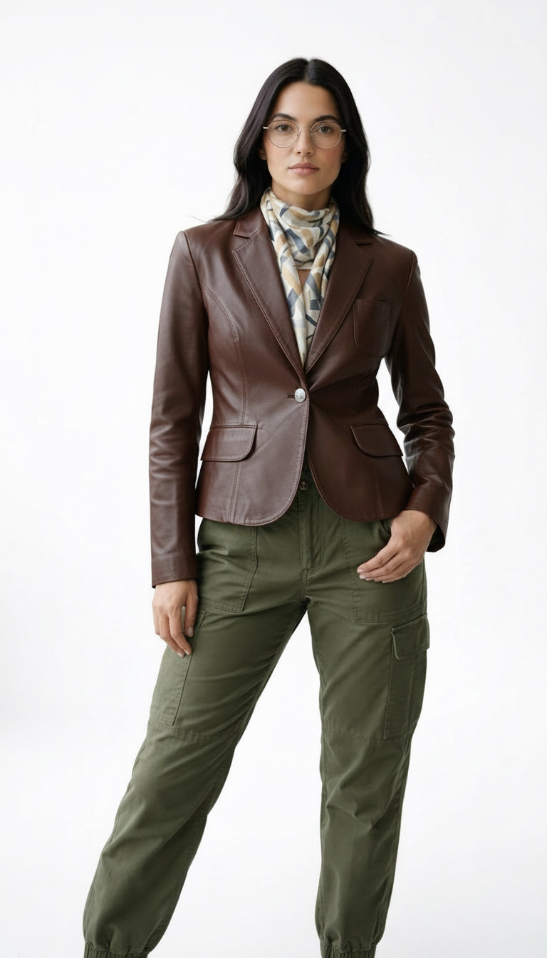 Chic Fitted Short Leather Jacket