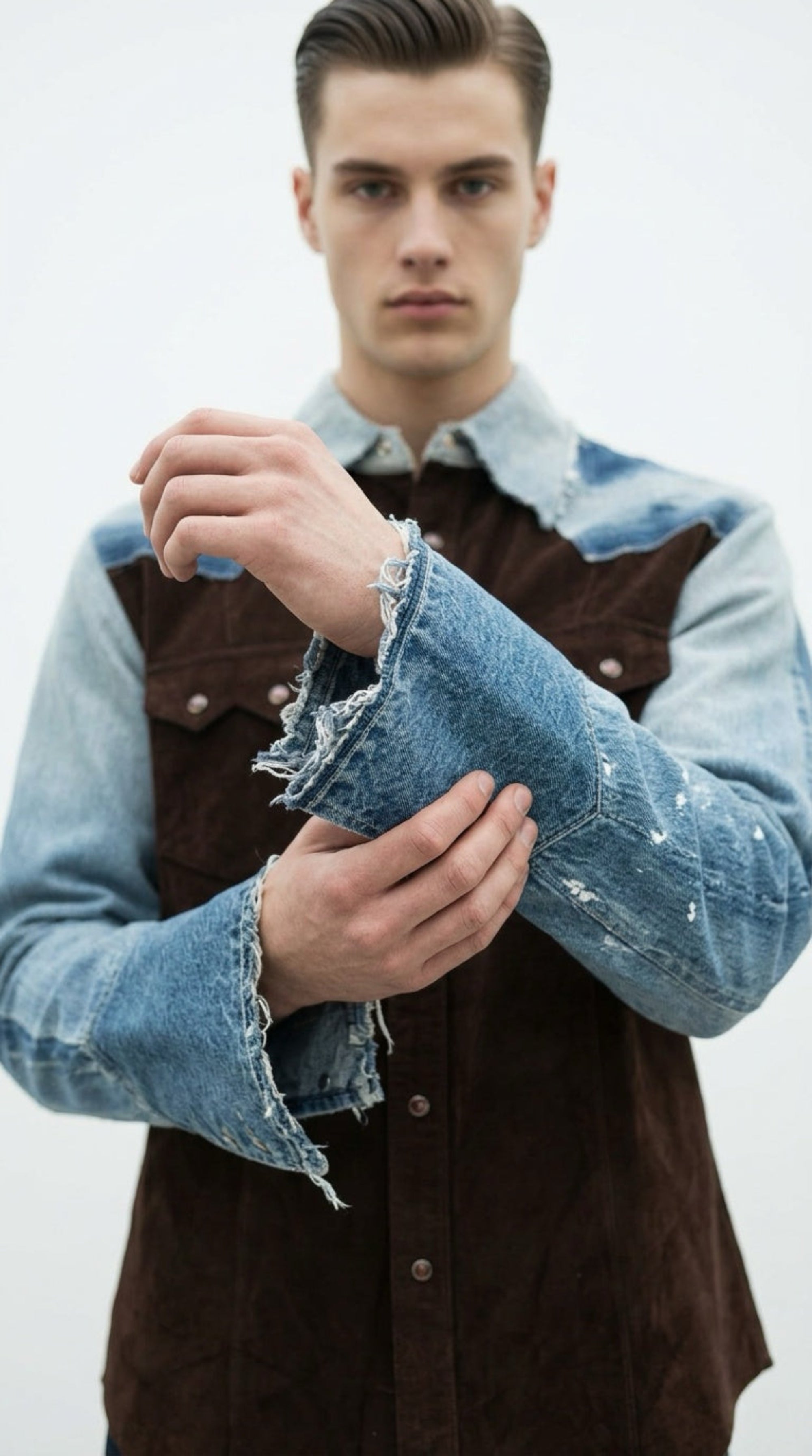 Men Vintage suede and Denim shirt by GabelliDesign