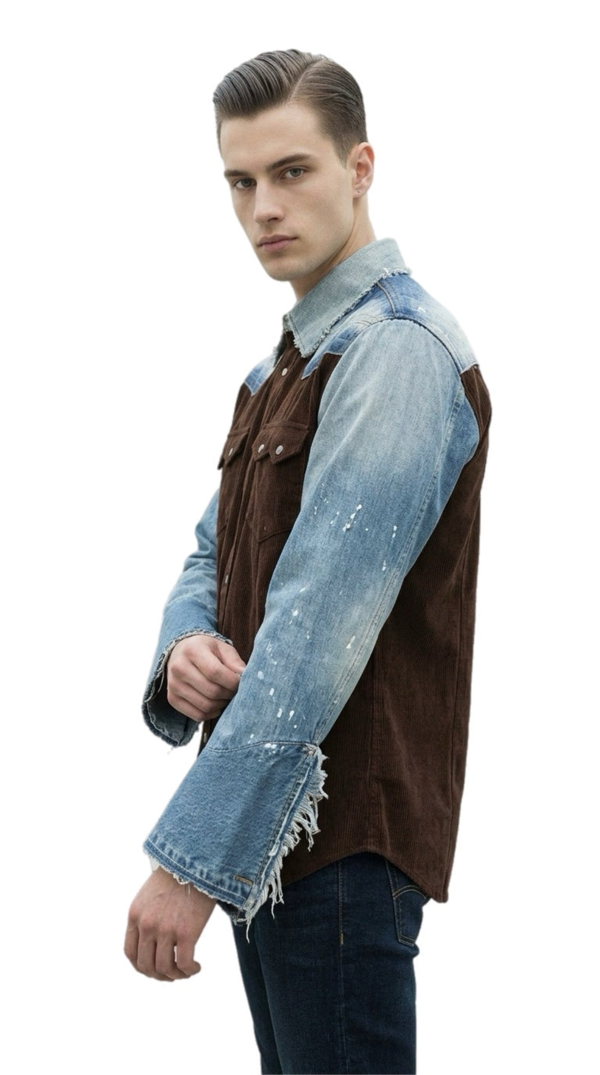 Men Vintage suede and Denim shirt by GabelliDesign