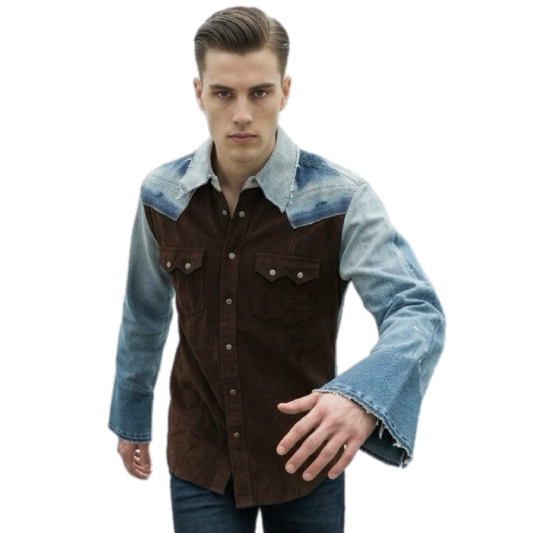 Men Vintage suede and Denim shirt by GabelliDesign